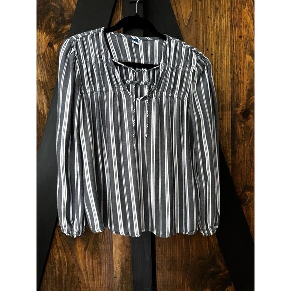 Old Navy Rayon Striped Long Sleeve Blouse Size M Boho Workwear Casual - Picture 1 of 14